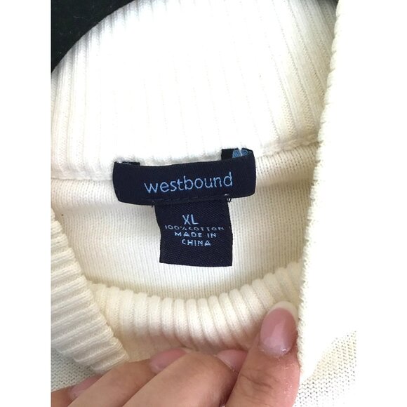 Westbound XL Cotton Turtleneck Sweater Ribbed Cuffs & Hem White - Picture 3 of 7